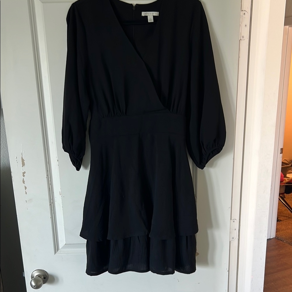 ALO Yoga Black Fit and Flare Bishop Sleeve Dress